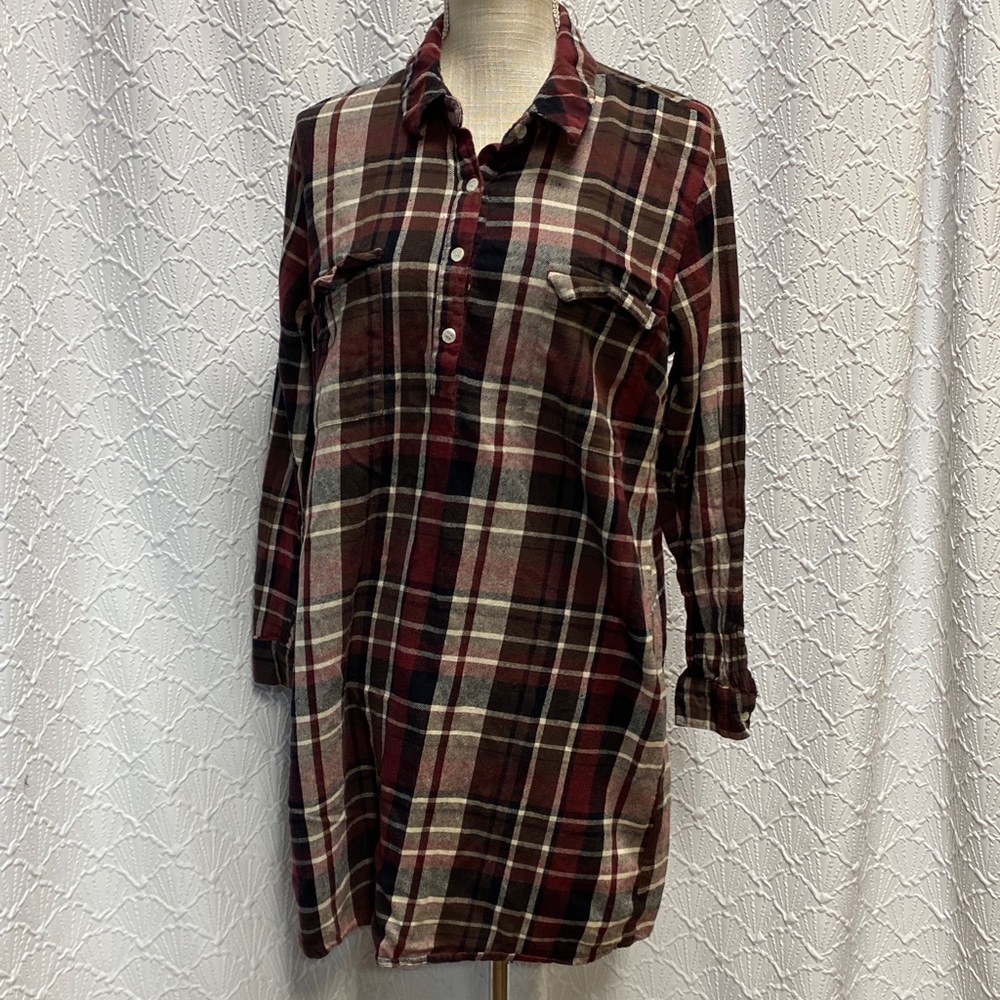 Mud Pie size Large Plaid Long Sleeve Flannel Shirt Dress 90’s 80’s vibe warm‎